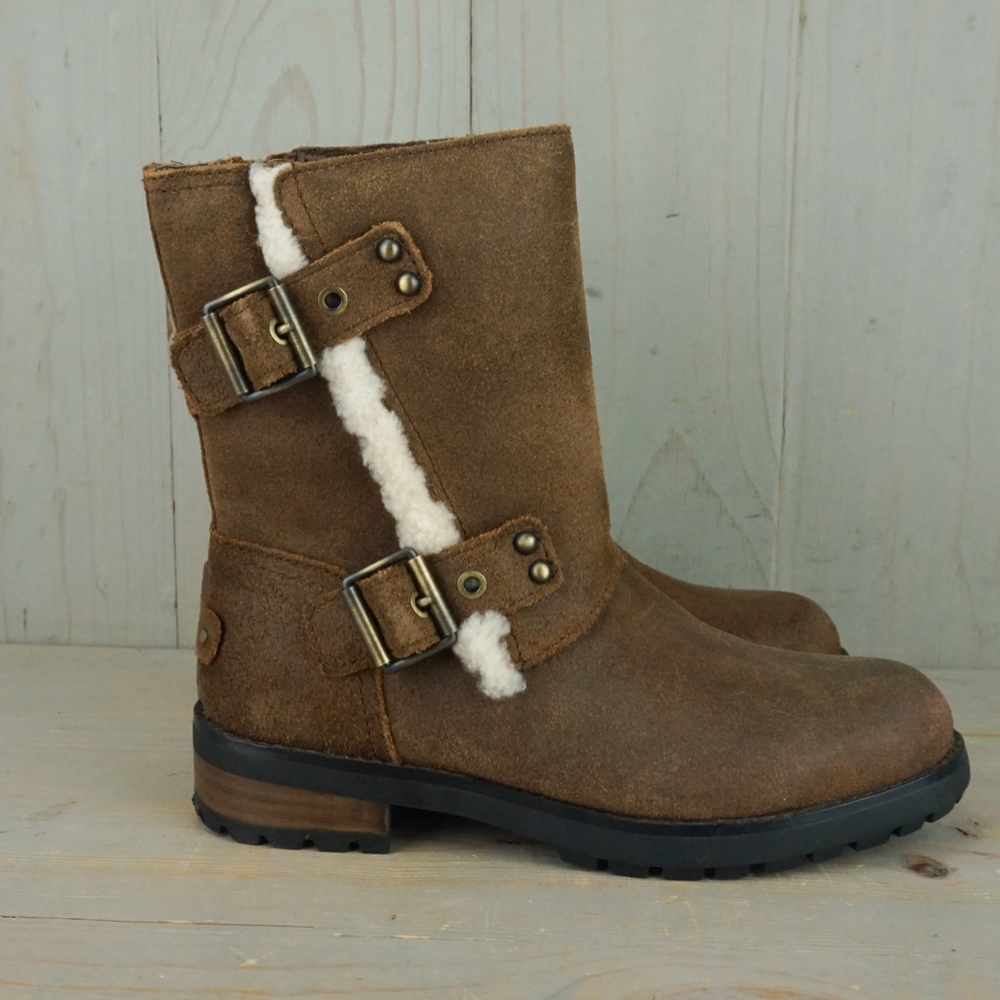 STORE CLOSING SALE UGG NIELS 2 CHIPMUNK BROWN MOTO BOOT - Picture 4 of 7